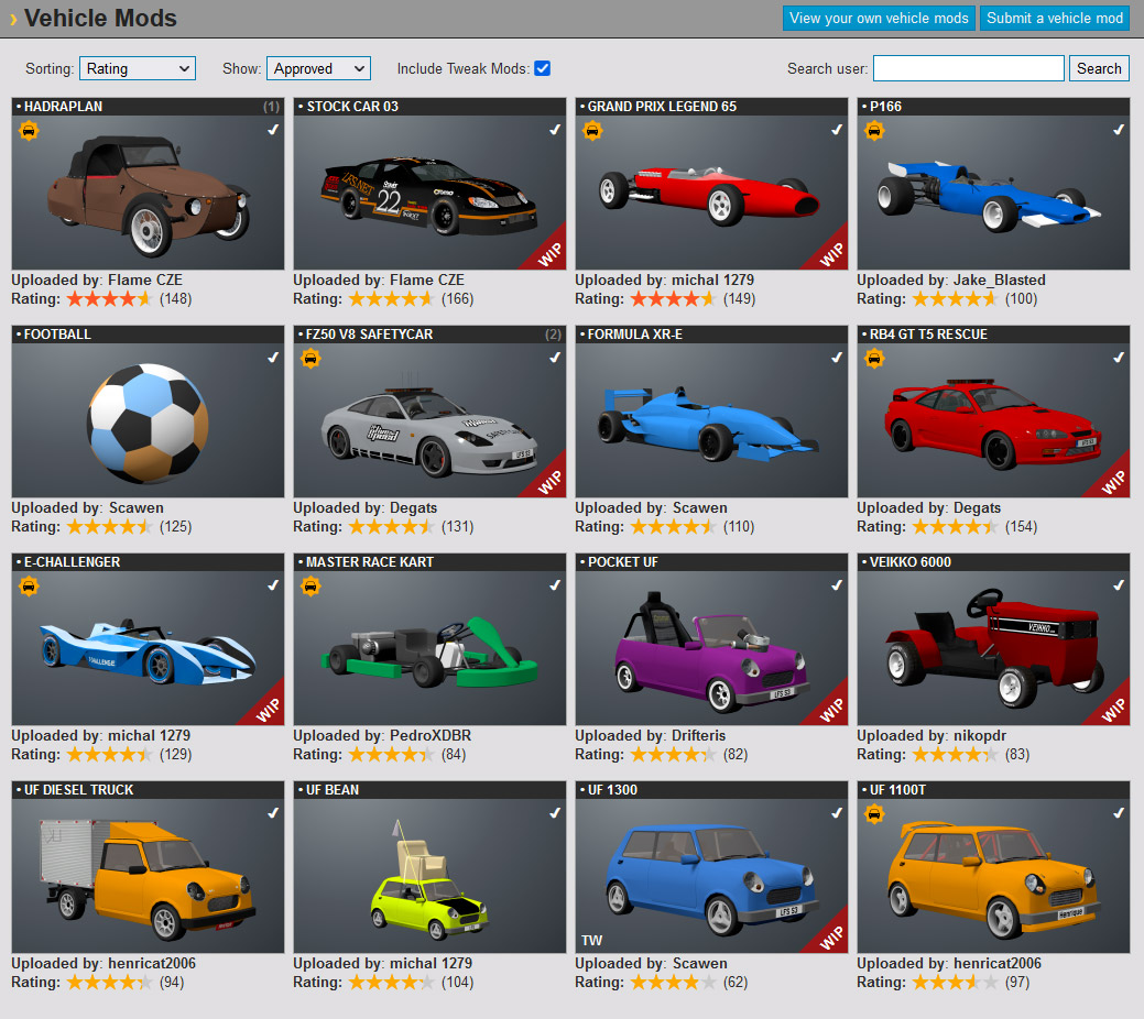 A new Vehicle Mods browsing screen A new Vehicle Mods browsing screen